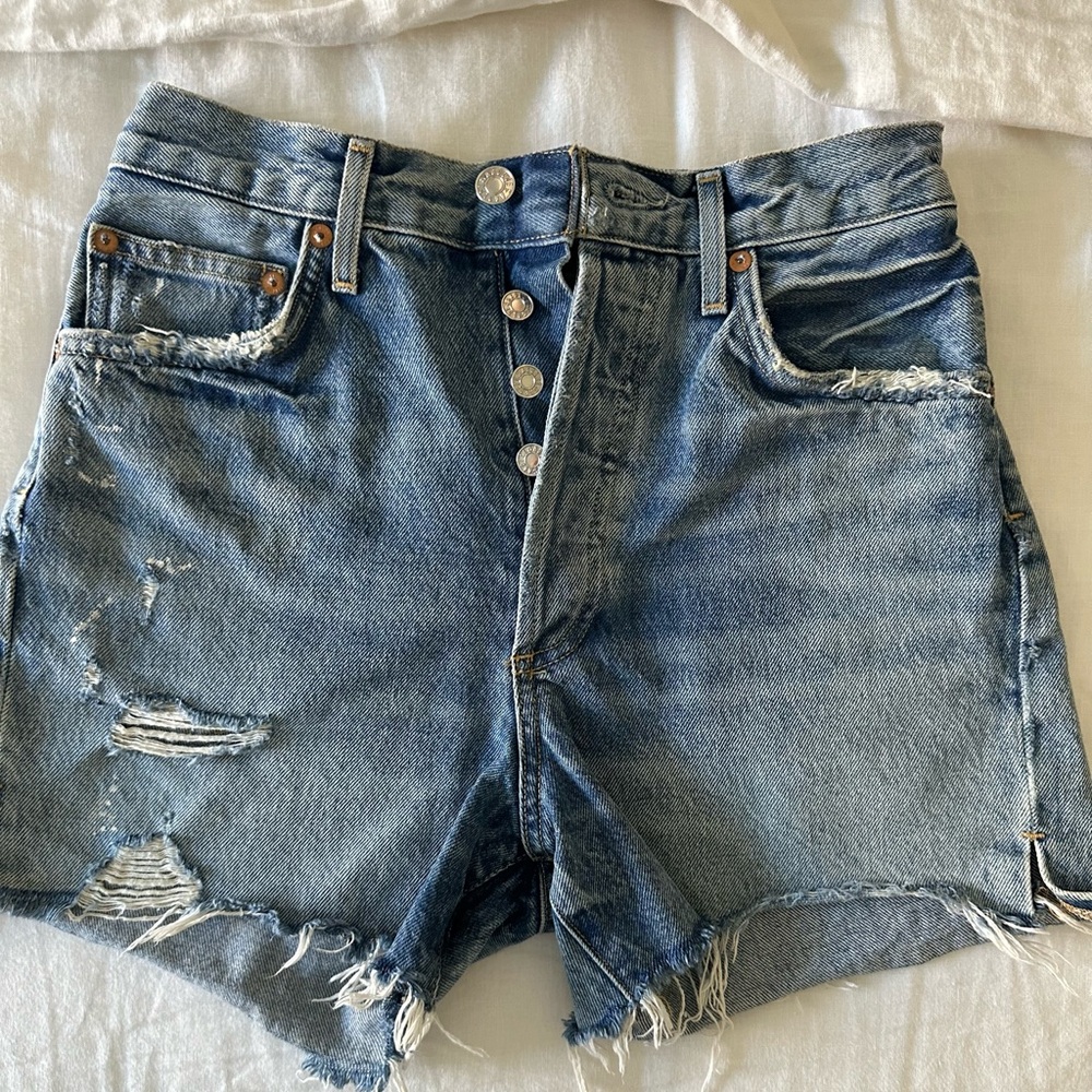 Agolde Distressed Blue Denim Shorts